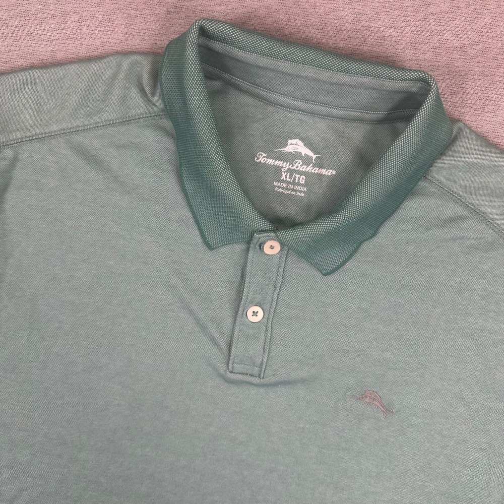 Tommy Bahama Polo Shirt Mens XL Sage Green Heathered Short Sleeve Marlin